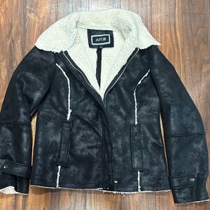 Apt. 9 Black Faux-Shearling Aviator Jacket with Cream Lining women size L  soft